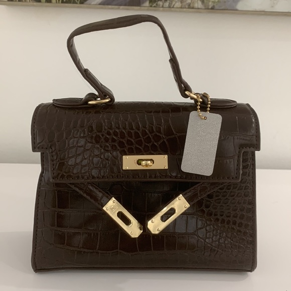 Brown NWT Crocodile Embossed Satchel Bag - Picture 7 of 17